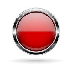 Wall Mural - red round glass button with metal frame