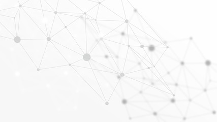Abstract futuristic crypto blockchain. White dots and shapes in triangles. Modern digital technology concept texture for banner or web design