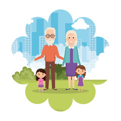 Wall Mural - grandparents with granddaughters in park