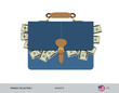 Leather briefcase with 20 US Dollar Banknotes. Flat style vector illustration. Salary payout or corruption concept.