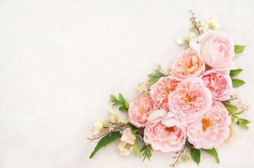 summer blossoming delicate rose on blooming flowers festive background, pastel and soft bouquet flor