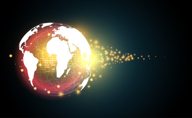 Poster - abstract technology concept global network connection futuristic earth globe virtual hologram communication system world and digital link for template web design, presentation.Vector Illustration.
