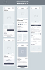 Wall Mural - Wireframe kit for mobile phone. Mobile App UI, UX design. New OS Ecommerce Product. Category, Name of product, size, color, prices and details screens. Choose and buy a product.