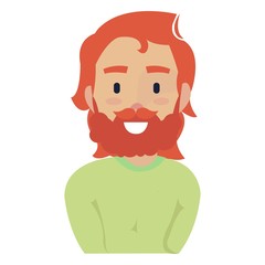 Wall Mural - Young red-haired man with long hair and a mustache in a green shirt.