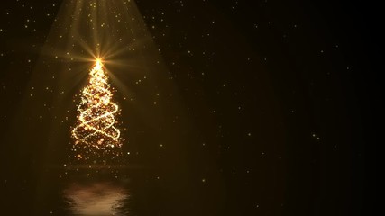 Wall Mural - christmas tree lights and gold ray background loop with copyspace