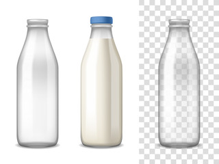 Poster - Milk Glass Bottles Realistic Set