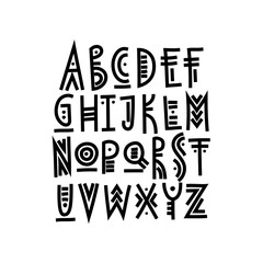 Aufkleber - Vector trendy uppercase alphabet in ethnic style made of bold lines.