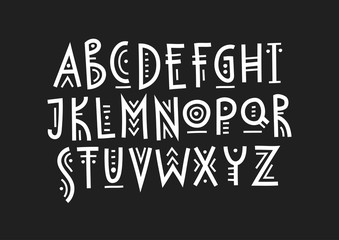 Aufkleber - Vector trendy uppercase alphabet in ethnic style made of lines of different thicknesses.