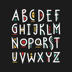 Aufkleber - Vector trendy uppercase alphabet with colorful geometric decor.
