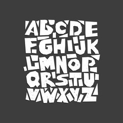 Poster - Vector capital cut out alphabet. White letters with texture on a black background.