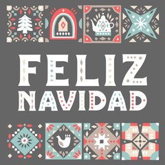 Wall Mural - Vector concept of festive card with patterned squares and lettering 