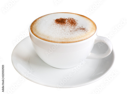 Fotografía Hot coffee cappuccino in ceramic cup isolated on white background, clipping path