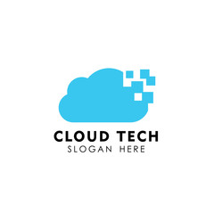 Poster - pixel cloud logo design template. data server cloud logo vector icon