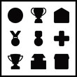 9 first icon. Vector illustration first set. medal and school icons for first works
