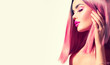 © Subbotina Anna - Beauty model girl with perfect healthy hair and beautiful makeup Ombre pink with grey dyed hair