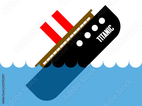Titanic sinking in deep, blue water flat cartoon illustration Canvas-taulu