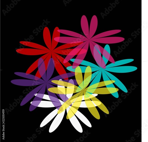 Fotografie, Obraz bright multicolored flowers on a black background