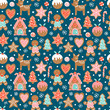 Christmas seamless pattern background with gingerbread house and cookies