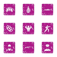 Poster - Aggression icons set. Grunge set of 9 aggression vector icons for web isolated on white background