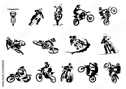 Extreme motorbike big vector set 14x, motocross Fototapet