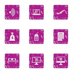 Poster - Shopping online icons set. Grunge set of 9 shopping online vector icons for web isolated on white background