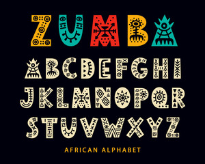 vector hand drawn african tribal font. folk scandinavian script