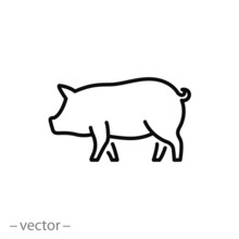 Pig Icon, Piggy Silhouette Linear Sign Isolated On White Background - Editable Vector Illustration Eps10