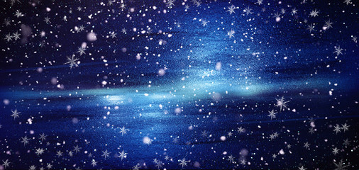 Winter, snow, background. Abstract dark bokeh background with snowflakes.