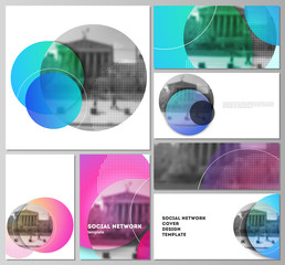 Poster - The minimalistic abstract vector illustration of the editable layouts of modern social network mockups in popular formats. Creative modern bright background with colorful circles and round shapes.