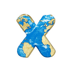 Fototapete - World earth globe alphabet letter X uppercase. Global worldwide font with NASA map. 3D render isolated on white background.