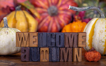 Welcome Autumn Wooden Text With Colorful Background