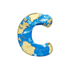 Fototapete - World earth globe alphabet letter C uppercase. Global worldwide font with NASA map. 3D render isolated on white background.