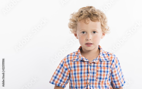 Little Boy With Big Eyes And Curly Blonde Hair Sweet Surprised