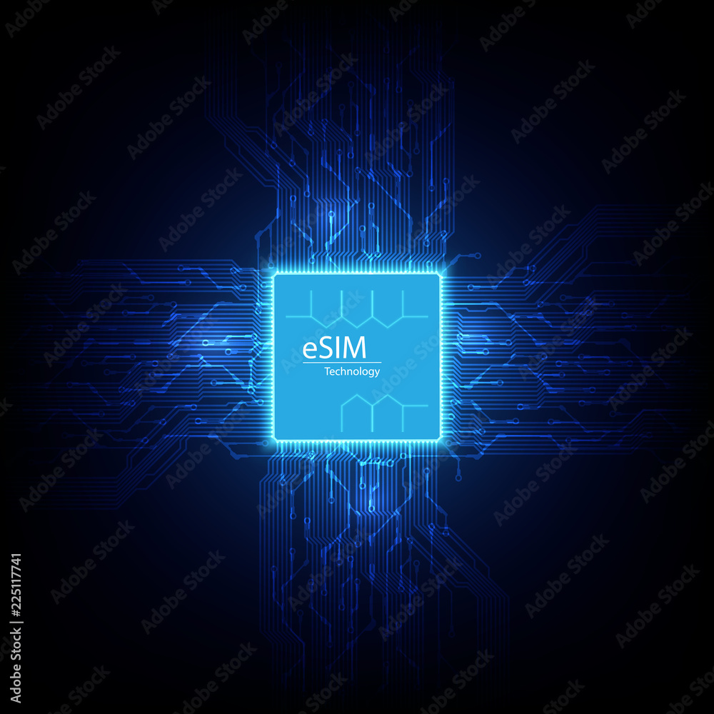 eSIM card chip sign. Embedded SIM concept. New mobile communication ...