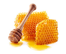 Honeycomb With Honey On White Background