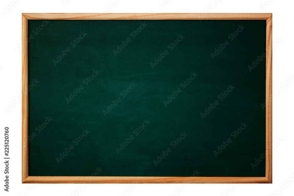 Empty green chalkboard or school board background and texture with wood ...
