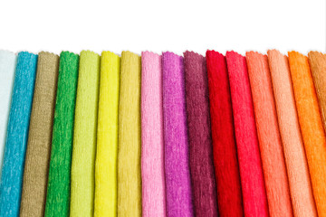 Bright collection of colorful textile samples on white background