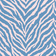 Seamless pattern with light pink and teal blue zebra fur print. Vector illustration. Exotic wild animalistic texture.