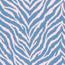 Seamless Pattern With Light Pink And Teal Blue Zebra Fur Print. Vector Illustration. Exotic Wild Animalistic Texture.