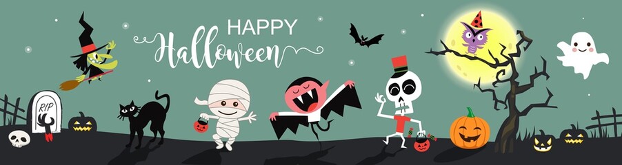  Happy Halloween greetings template vector. Vector illustration.