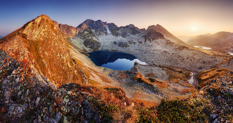 Wall Mural - mountain landcape panorama at summer with lake in tatras, poland
