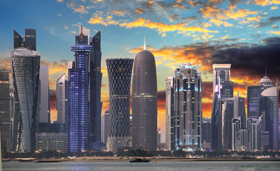 Wall Mural - The skyline of Doha, Qatar before sunset