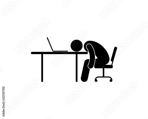 The Man Was Tired Lay Down His Head On The Table The Stick