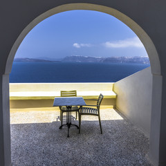 Wall Mural - Arch and balcony on Santorini island.