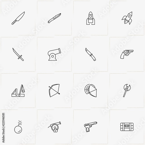 Fotografía Weapons line icon set with catapult, gun and knife