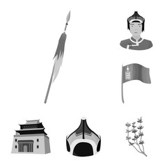 Wall Mural - Country Mongolia monochrome icons in set collection for design.Territory and landmark vector symbol stock web illustration.