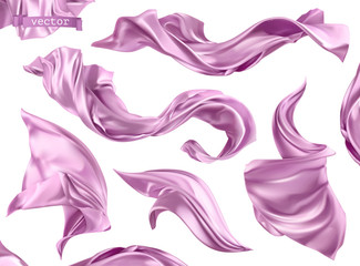 violet curtain, fabric 3d realistic vector set