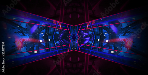 Obraz Dibond Background of an empty black corridor with neon light. Abstract background with lines and glow