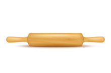 Vector Realistic 3D Wooden Rolling Pin Icon Closeup Isolated On White Background. Design Template For Graphics