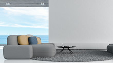 Modern Loft Living Room White Concrete Wall 3d Rendering Sea View